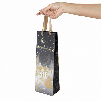 Пакет подарочный под бутылку (1 штука) новогодний 12x9x36 см, "Bottle", ассорти, ЗОЛОТАЯ СКАЗКА, 592134