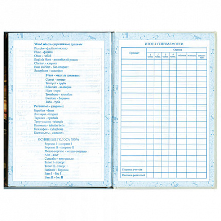Дневник для музыкальной школы 140х210 мм, 48 л., твердый, BRAUBERG, выборочный лак, справочный материал, "Симфония", 103601