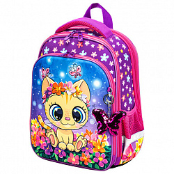 Ранец BRAUBERG QUADRO, 3 отделения, с брелоком, "Charming kitten", 37х28х18 см, 270602
