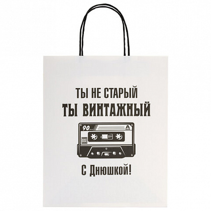Пакет подарочный (1 штука) 26х13х32 см (L) "Funny Notes", ассорти, крафт, ЗОЛОТАЯ СКАЗКА, 700824