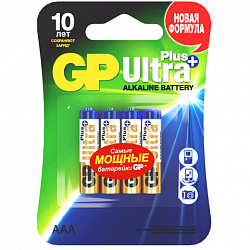 Батарейки КОМПЛЕКТ 4 шт., GP Ultra Plus G-Tech, AAA (LR03), алкалиновые, мизинчиковые, 24AUPA21-2CRSB4