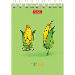 Блокнот МАЛЫЙ ФОРМАТ А7 75х105 мм, 60 л., гребень, картон, клетка, HATBER, "Йога-Фитнес", 066625, 60Б7В1гр