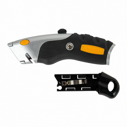 Нож универсальный мощный алюминиевый BRAUBERG "Heavy duty M", автофиксатор, резиновые вставки, 238736