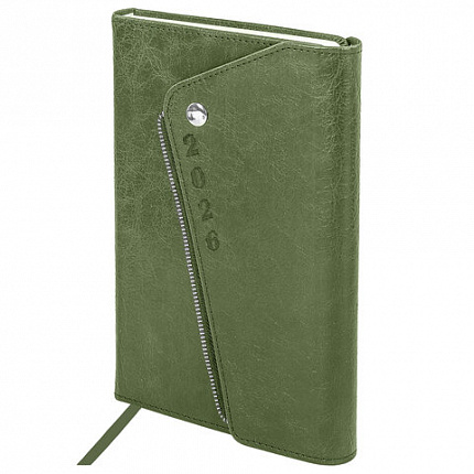 Ежедневник датированный 2026, А5, 145х213 мм, BRAUBERG "Jacket", под кожу, клапан, держатель, зеленый, 117402