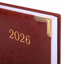 Ежедневник датированный 2026, А5, 138x213 мм, BRAUBERG "Senator", под кожу, коричневый, 117090