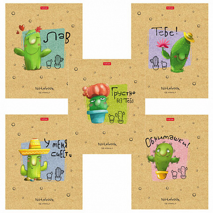 Тетрадь А5 48 л. HATBER скоба, клетка, матовая ламинация, "Мой друг Кактус" (микс в спайке), 074454, 48Т5лВ1