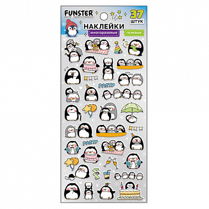 Наклейки гелевые "Зверяшки-обаяшки", 17,5х9 см, ассорти 12 видов, FUNSTER (ФАНСТЕР), 666085