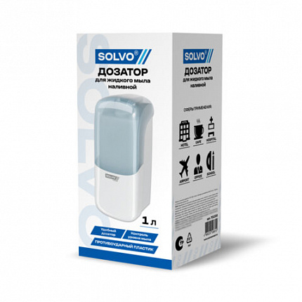 Дозатор для жидкого мыла SOLVO SPECIAL EDITION, НАЛИВНОЙ, 1 л, белый, ABS-пластик, 701330