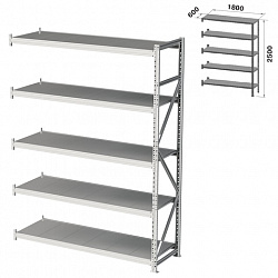Стеллаж металлический (ПРИСТАВНАЯ СЕКЦИЯ) ПРАКТИК "MS Pro", 2500х1800х600 мм, 5 полок (КОМПЛЕКТ)