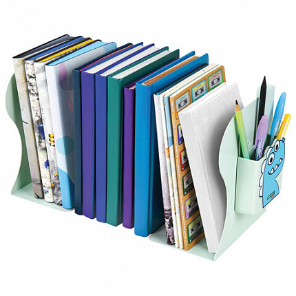 Подставка-держатель для книг и учебников BRAUBERG KIDS "Dino", с органайзером, раздвижная, металлическая, 238067