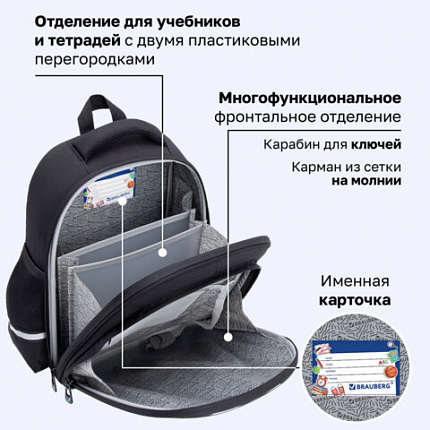 Ранец BRAUBERG STABLE, 2 отделения, с брелоком, "Жги резину!", ЛАМПОЧКИ, 36х28х16 см, 274389