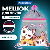Мешок для обуви BRAUBERG, с петлей, светоотражающая полоса, 2 отделения, 46х36 см, "Дружба котиков", 273449