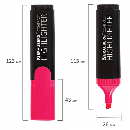 Текстовыделитель BRAUBERG "Contract", РОЗОВЫЙ, линия 1-5 мм, 150392