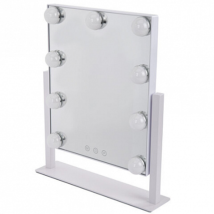 Зеркало для макияжа гримерное с подсветкой, 9 LED-ламп, 3 режима свечения, размер 25х30 см, работа от сети 220 V, цвет белый, BRABIX, 609335