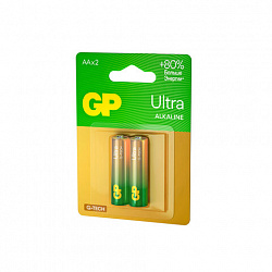 Батарейки КОМПЛЕКТ 2 шт., GP Ultra G-Tech, AA (LR6,15А), алкалиновые, пальчиковые, 15AUA21-2CRSBC2