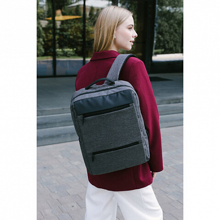 Рюкзак HEIKKI PANEL (ХЕЙКИ) отделение для ноутбука, USB-порт, багажная лента, серый, 44x30x13 см, 273903