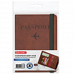 Обложка для паспорта и документов с защитой от считывания, 9 карманов, резинка, экокожа, коричневая, BRAUBERG, 238751