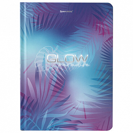 Блокнот с резинкой в клетку 96 л., А5 (145х203 мм), твердая обложка с фольгой, BRAUBERG, "Glow", 113729