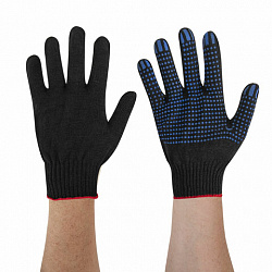 Перчатки хлопчатобумажные, КОМПЛЕКТ 100 ПАР, 10 класс, 40-42 г, 116 текс, ПВХ-точка, LAIMA ЛЮКС ЧЕРНЫЕ, 608677