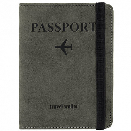 Обложка для паспорта и документов с защитой от считывания, 9 карманов, резинка, экокожа, графитовая, BRAUBERG, 238753