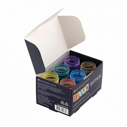 Краски акриловые для витража "Декола", 6 цветов по 20 мл, в банках, Невская Палитра, 42411064