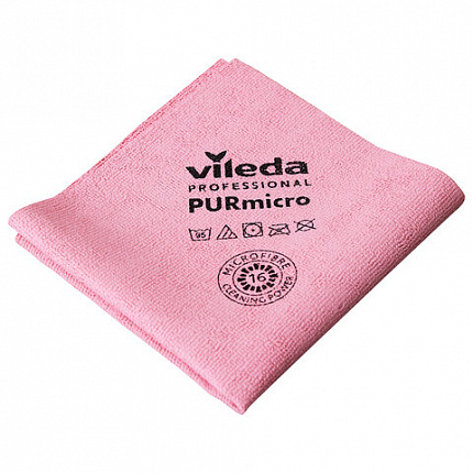 Салфетки VILEDA PROFESSIONAL "ПУРмикро Актив", КОМПЛЕКТ 5 шт., супервпитывание, микроволокно, красный, 38х35 см, 174048