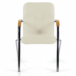 Кресло BRABIX "Samba CF-103", хром каркас, накладки "бук", кожзам бежевый, собрано, 532757