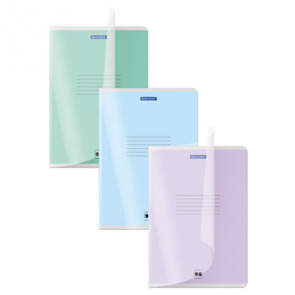 Тетрадь пластиковая обложка (прозрачная) А4 96 листов, скоба, клетка, BRAUBERG "Smart Cover", АССОРТИ (микс в спайке), 405042