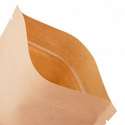 Пакеты дой-пак с замком ZIP LOCK, крафт с окном 60 мм, 200х300 + 50 мм, КОМПЛЕКТ 100 штук, 150 мкм, BRAUBERG, 700694