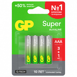 Батарейки КОМПЛЕКТ 4 шт., GP Super G-Tech, AAA (LR03,24А), алкалиновые, мизинчиковые, ПРОМО 3+1, 24A3/1-2CR4