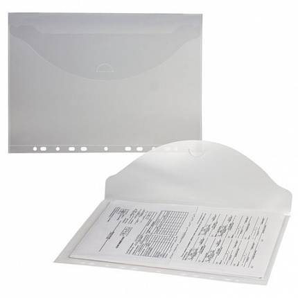 Папка-конверт с перфорацией BRAUBERG, А4, КОМПЛЕКТ 10 шт., до 50 листов, прозрачная, 0,15 мм, 227312