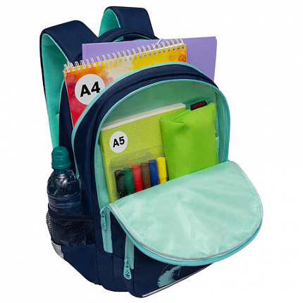 Рюкзак GRIZZLY школьный, анатомическая спинка, 2 отделения, для девочек, "AZURE", 40х25х13 см, RG-564-4/1