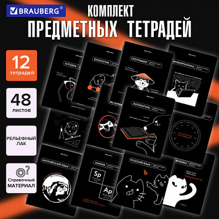 Тетради предметные, КОМПЛЕКТ 12 ПРЕДМЕТОВ, 48 л., TWIN-лак, BRAUBERG "МЕМЫ", 405172