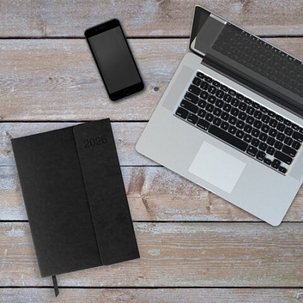 Ежедневник датированный 2026 А5 148х218 мм, GALANT "Magnetic", под кожу, клапан, черный, 117483