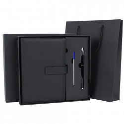 Ежедневник в подарочном наборе 5 в 1, А5, 145x212 мм, BRAUBERG "President", под кожу, 160 листов, черный, 116850