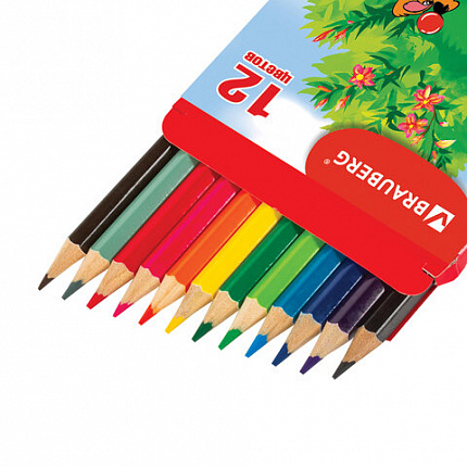 Карандаши цветные BRAUBERG "My lovely dogs", 12 цветов, заточенные, картонная упаковка, 180531