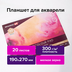 Папка для акварели/планшет, 300 г/м2, 190х270 мм, склейка, мелкое зерно, 20 л., BRAUBERG ART PREMIERE, 113246