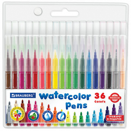 Фломастеры BRAUBERG PREMIUM, 36 цветов, КЛАССИЧЕСКИЕ, вентилируемый колпачок, ПВХ-упаковка, 152505