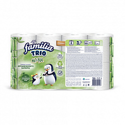Бумага туалетная бытовая, спайка 8 шт., 3-слойная (8х16,7 м), FAMILIA TRIO Natural, белая, 5080971
