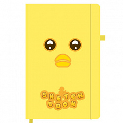 Скетчбук, слоновая кость 140 г/м2, 130х210 мм, 80 л., софт-тач, резинка, наклейки, FUNSTER (ФАНСТЕР), "Duck", 117786