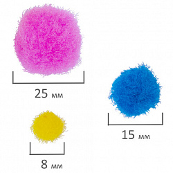 Помпоны для творчества, ассорти, 5 цветов, 8 мм/15 мм/25 мм, 100 шт., ОСТРОВ СОКРОВИЩ, 661436