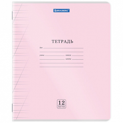 Тетрадь пластиковая обложка (прозрачная) 12 листов, косая линия, BRAUBERG "Smart Cover", АССОРТИ (микс в спайке), 405024