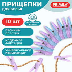 Прищепки бельевые 7,3 см, КОМПЛЕКТ 10 штук, пластик, ассорти, PRIMILA CLASSIC, 700516