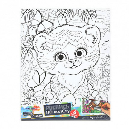 Картина детская по контуру, АССОРТИ 7 видов, 20х25 см, на подрамнике, акрил, кисти, МУЛЬТИ АРТ, 8084