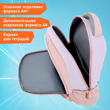 Рюкзак SNOOBAG (СНУБЭГ) PROACTIVE, 2 отделения, 7 карманов, "Нежность", сиреневый, 40х29х17 см, 274446