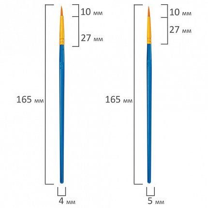 Кисти набор 10 шт., синтетика, синие, № 2/0-8 (Круглые; Овальные; Плоские; Лайнеры), WBZ, 201085