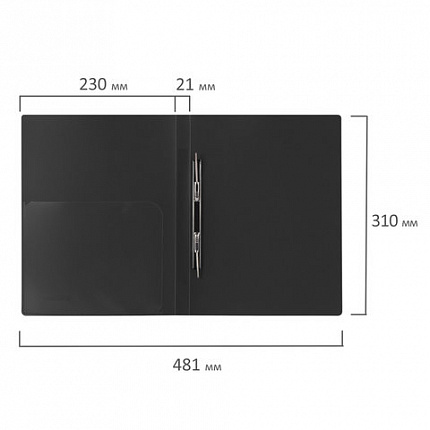 Папка с металлическим скоросшивателем и внутренним карманом BRAUBERG диагональ, черная, до 100 листов, 0,6 мм, 221351