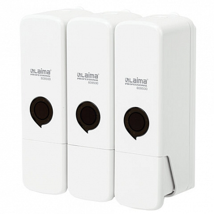 Дозатор тройной 3 х 0,3 л для жидкого мыла/шампуня/геля LAIMA PREMIUM, НАЛИВНОЙ, белый, 609500