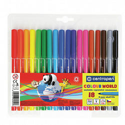 Фломастеры 18 ЦВЕТОВ CENTROPEN "Colour World", круглые, смываемые, вентилируемый колпачок, 7550/18TP, 775501884