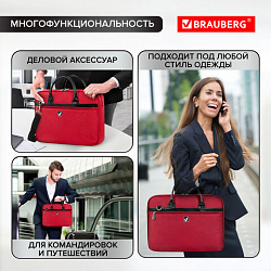 Сумка портфель BRAUBERG DANDY с отделением для ноутбука 15,6", 3 кармана, "Dialog", красная, 30х40х7 см, 240462